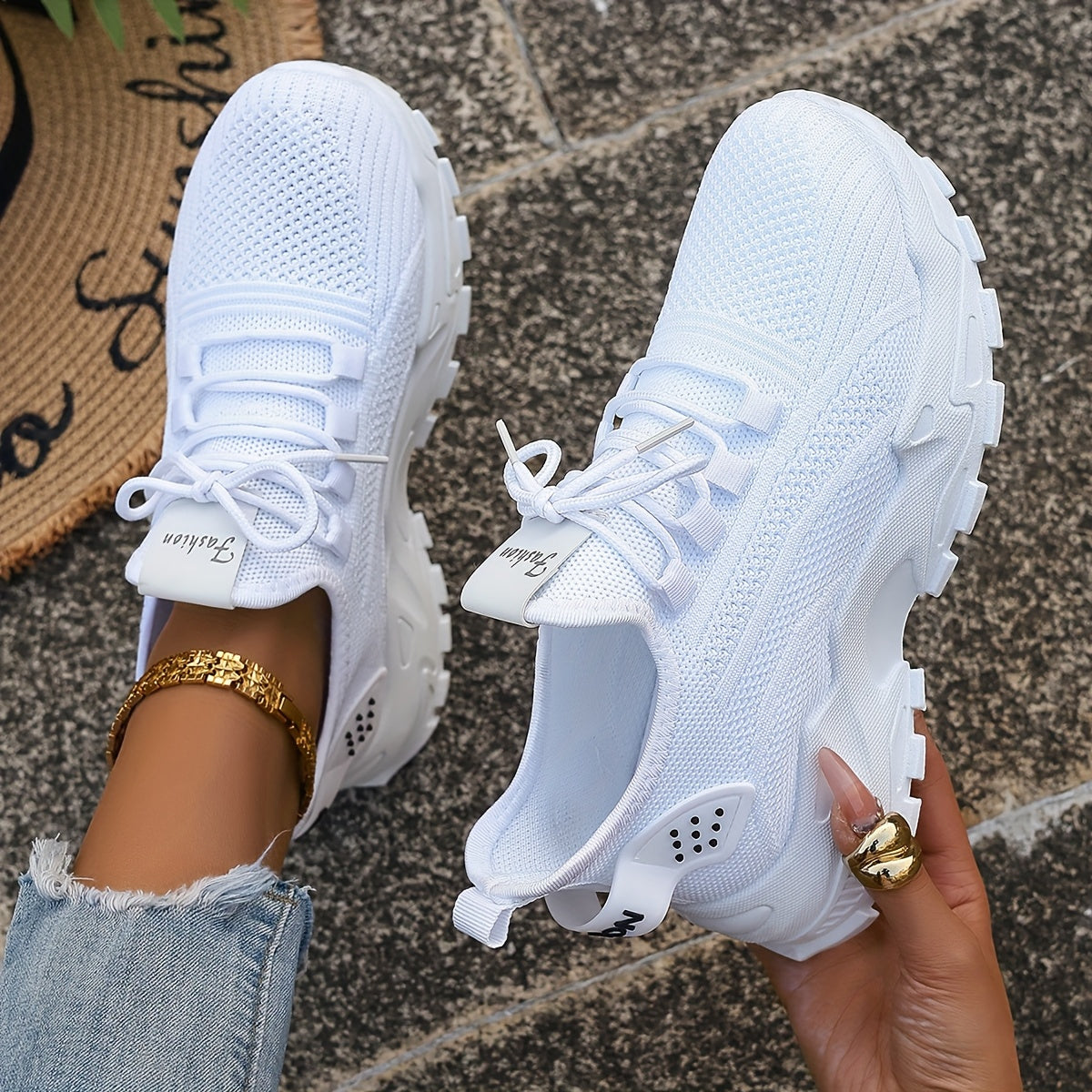 Cheap Women'S Fashion Pure Color Tied Sneaker, Summer Mesh Breathable Outdoor Running Shoes, Low-Top Comfortable Platform plus Size Women'S Shoes-Gift